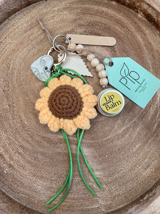 Bag Dangle - Sunflower (with nail file and vegan lip balm attached)